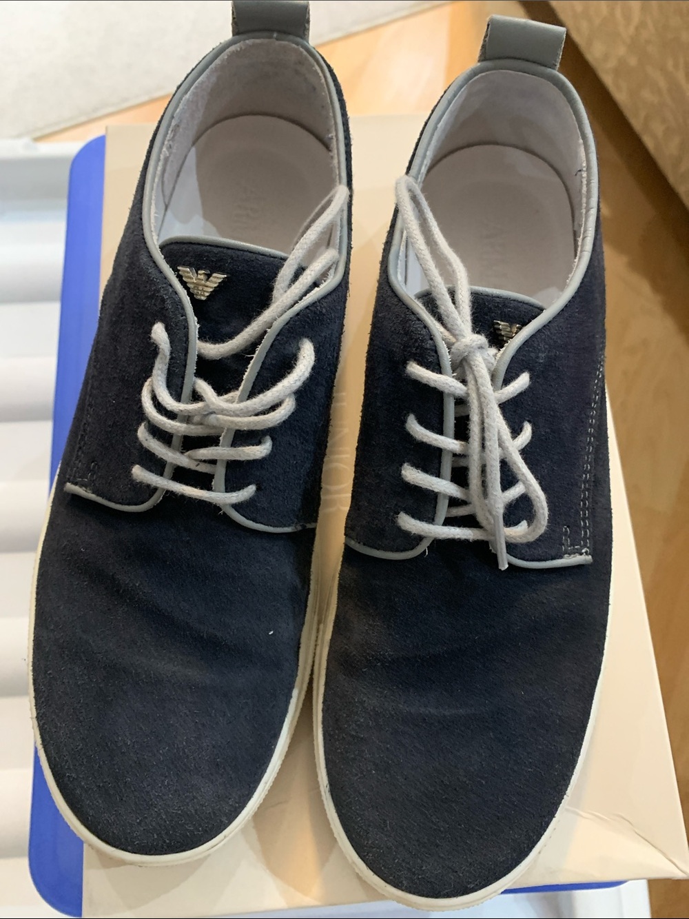 Emporio Armani Navy Suede Chukka Boots with White Trim